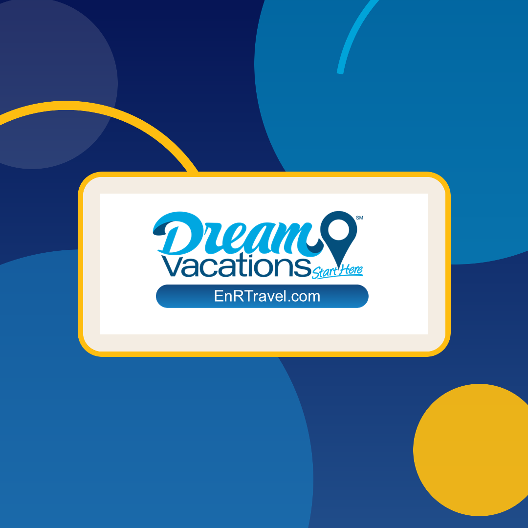 Facebook profile picture preview with the unchanged official Dream Vacations logo on an approved navy, ocean blue, and gold abstract background